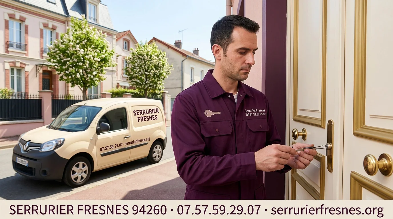 Serrurier Fresnes 94260 en intervention avec bannière coordonnées